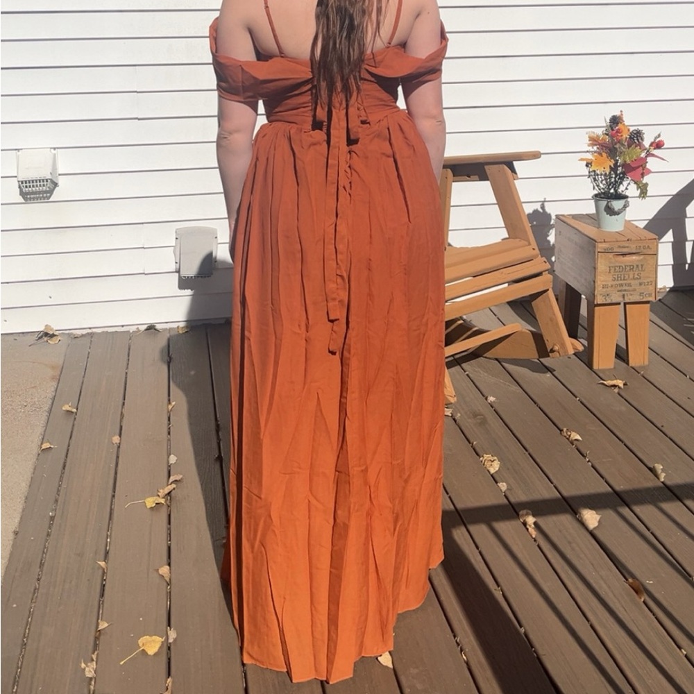 Elegant Off-Shoulder Rust Dress - Picture 2 of 2
